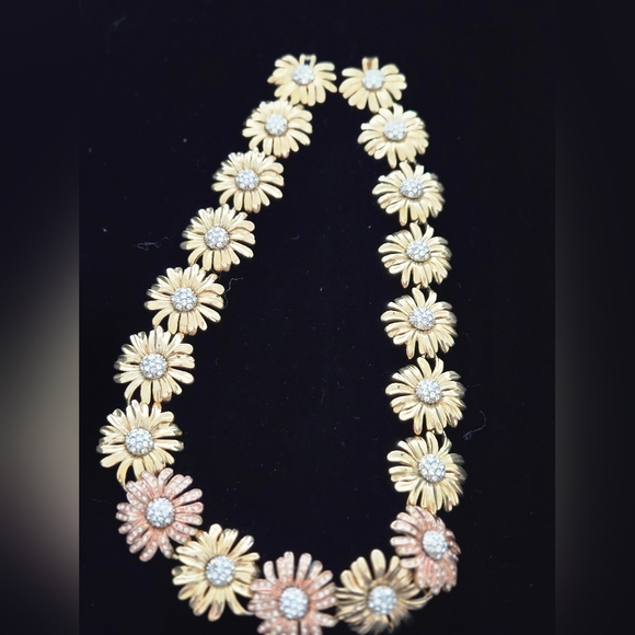 Jewelry - Vintage Unsigned Daisy Rhinestone Link Necklace 20"